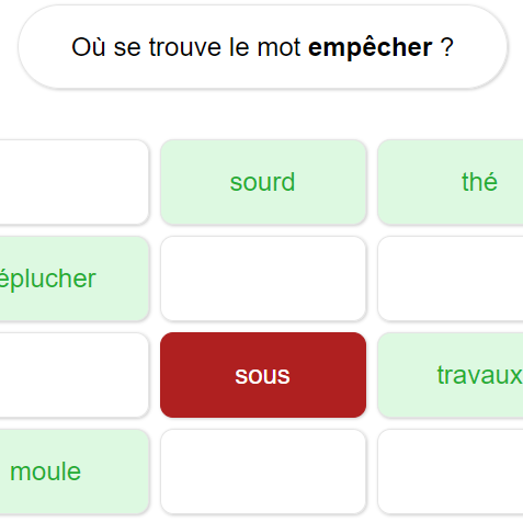 Accéder à la chasse aux mots, un jeu qui va mettre au défi votre mémoire avec des mots connus des enfants de 4 ans.